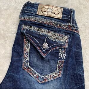 Miss Me Women's Blue Cotton Signature Straight Leg Jeans Size 28 x 32”